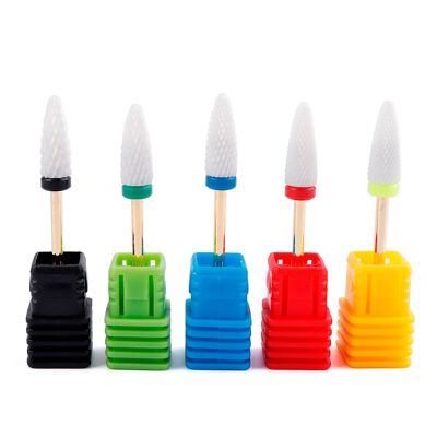 Ceramic manicure milling cutter kit for electric polishers. Includes 5 types. White color