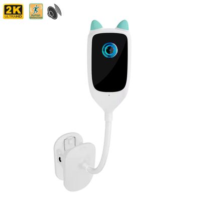 Cámara wifi Vigilabebés 2K / Full HD 1080P. Pinza de sujeción. Slot para SD. Detección de movimiento, comunicación de 2 vías. Color: Blanco