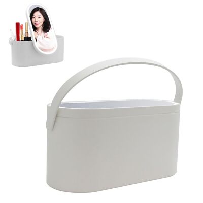 Espejo con luces LED especial maquillaje con caja organizadora de maquillaje portátil. Color: Blanco
