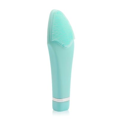 Cepillo exfoliante y masajeador portátil, funcionamiento con pila. Color: Azul Claro