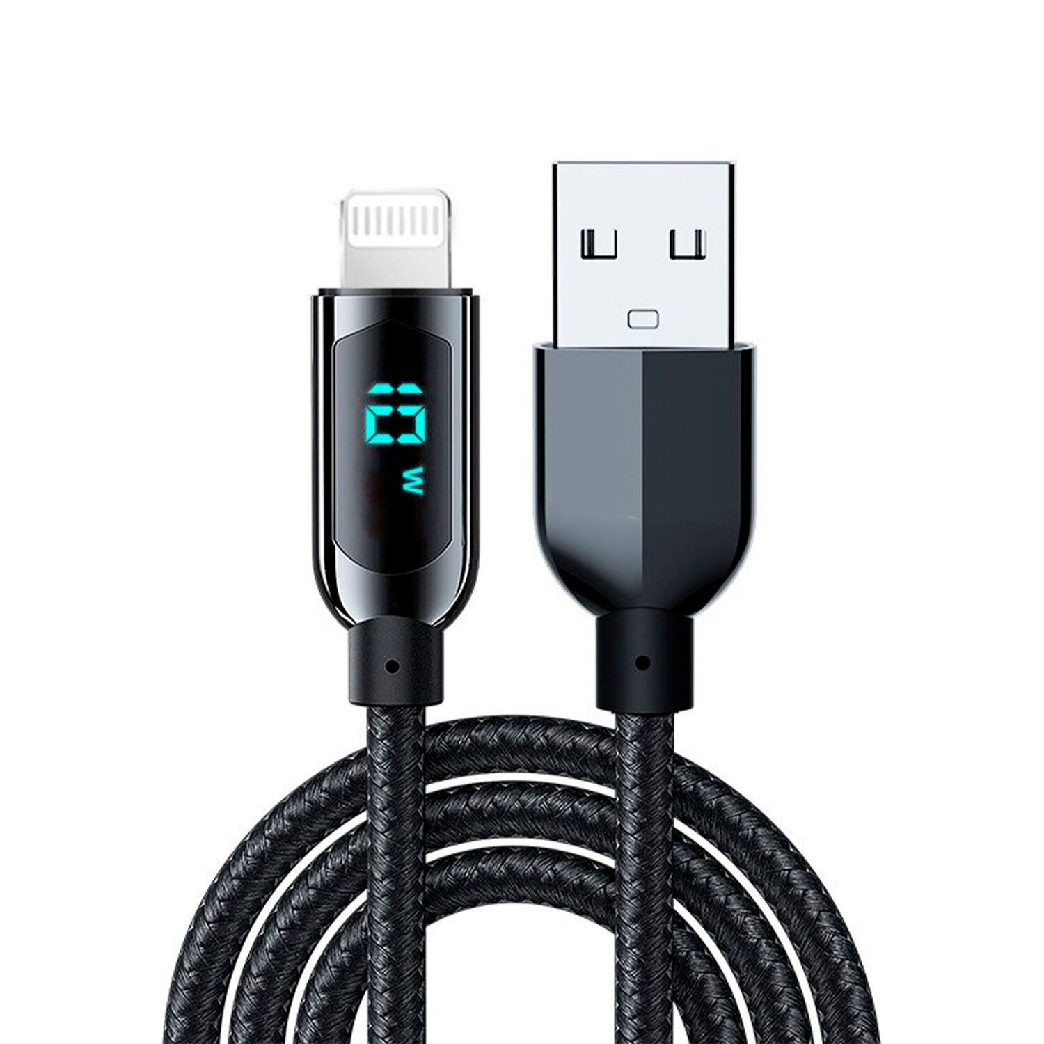 USB AM-zu-Lightning-Kabel, Digitalanzeige, 1,2 Meter. Farbe: Schwarz