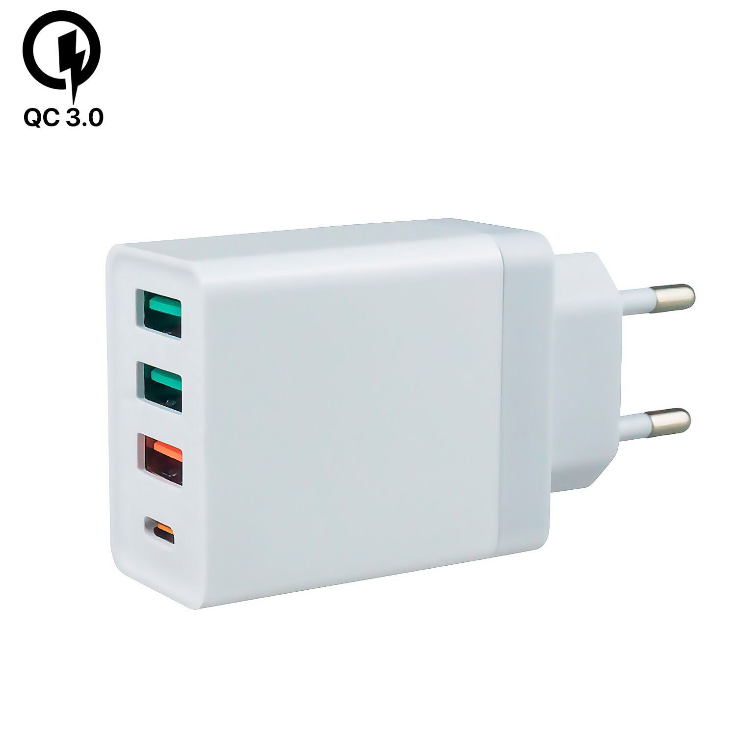 Cargador USB con doble puerto de 20 W + doble puerto de 2,4 A. Enchufe: US/EU Color: Blanco