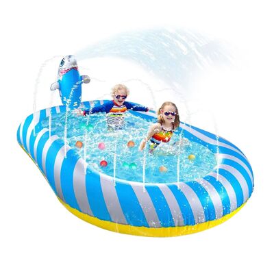 Piscina Splash Pad con aspersores laterales y Foca escupe agua. 170x110cm. Color: Azul