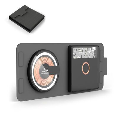 Chargeur sans fil pliable portable 15 W, Qi + Magsafe. Base de chargement double. La couleur noire
