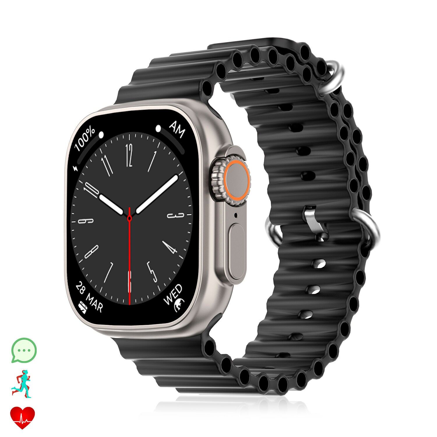 DT8 Ultra Smartwatch mit 2.0-Zoll-HR- und Always-On-Displayfunktion. Anpassbare Widgets. Sea-Band-Armband. Farbe: Silber/Schwarz