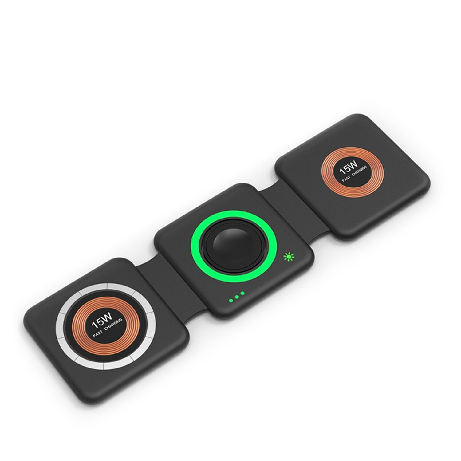 Base di ricarica portatile pieghevole Magsafe 15W + Qi 15W + Apple Watch. Colore nero