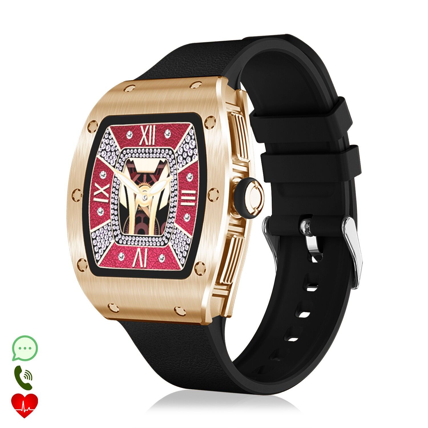 Smartwatch M7, speziell für dünne Handgelenke, mit Blutdruck-, Blutsauerstoff- und Herzfrequenzmesser; 8 Multisportmodi. App-Benachrichtigungen. Farbe: Gold/Schwarz