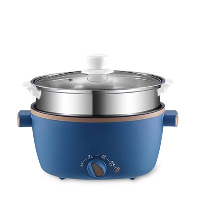 Pentola elettrica, vaporiera, multifunzione. Regola 3 temperature. Antiaderente, doppio livello. Maniglie per un utilizzo facile e sicuro. Colore blu