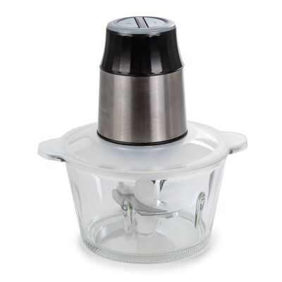 Tritatutto elettrico. Motore in rame da 300W. Tazza in vetro da 2 l. 4 lame tridimensionali in acciaio inossidabile di alta qualità. Colore: Argento