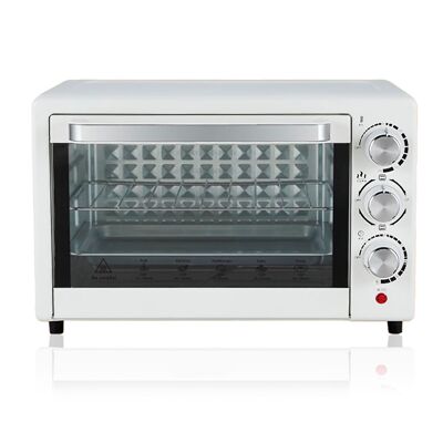Horno eléctrico de sobremesa con 22 litros de capacidad. Panel de control mecánico y 1000W de potencia. Color: Blanco