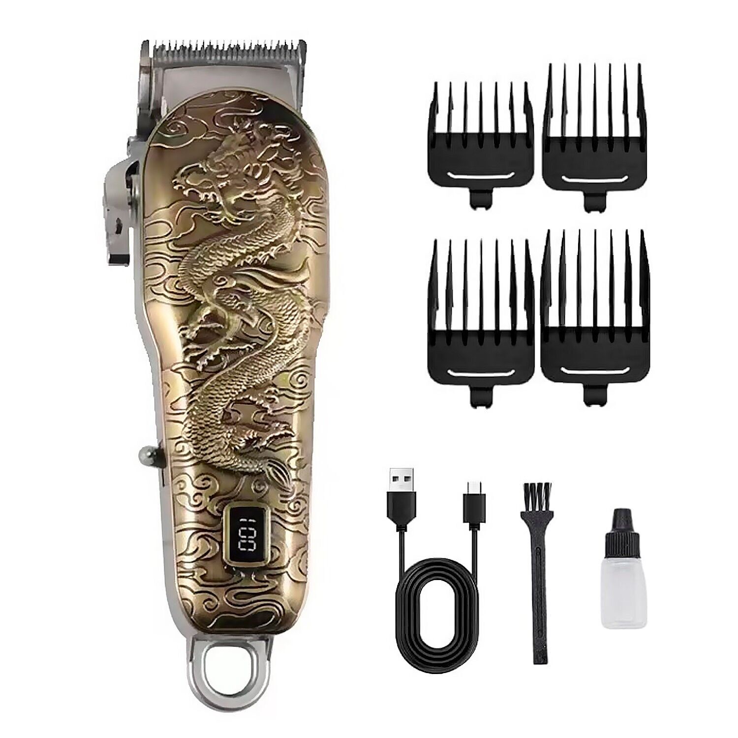 Tondeuse à cheveux et à barbe. Batterie au lithium de 6800 tr/min et 1500 mAh. Couleur : Or/Noir