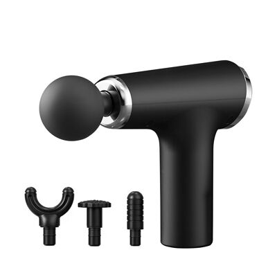 Mini pistola fascia de masaje muscular con 6 intensidades y 4 cabezales de masaje. Color: Negro