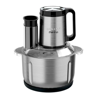 Robot de cocina procesador de alimentos 6 en 1. Motor de cobre de 1000W con 3 velocidades. Bol de acero inoxidable con 5L de capacidad. Color: Plata