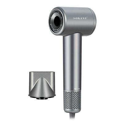 Secador 2400W, motor de alta velocidad 110.000 RPM, secado rápido en sólo 2-5 minutos. Bajo nivel de ruido y 3 niveles de temperatura. Color: Gris