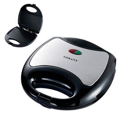 Sandwichera antiadherente con 750W de potencia y luz indicadora. Color: Negro/Plata