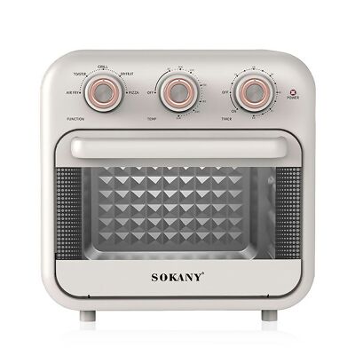 Horno freidora de aire con 18 litros de capacidad. Panel de control mecánico con 1800W de potencia, modos de cocción preestablecidos y 5 accesorios. Color: Blanco