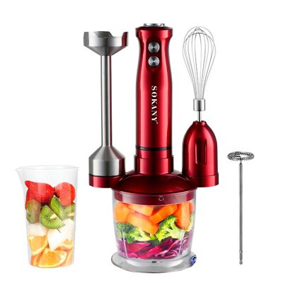 Procesador de alimentos multifunción 5 en 1. Motor de cobre con 600W de potencia y 2 niveles de velocidad. Color: Rojo