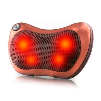 Almohada de masaje con 8 cabezales, masaje en ambas direcciones y calor infrarrojo. Color: Cobre