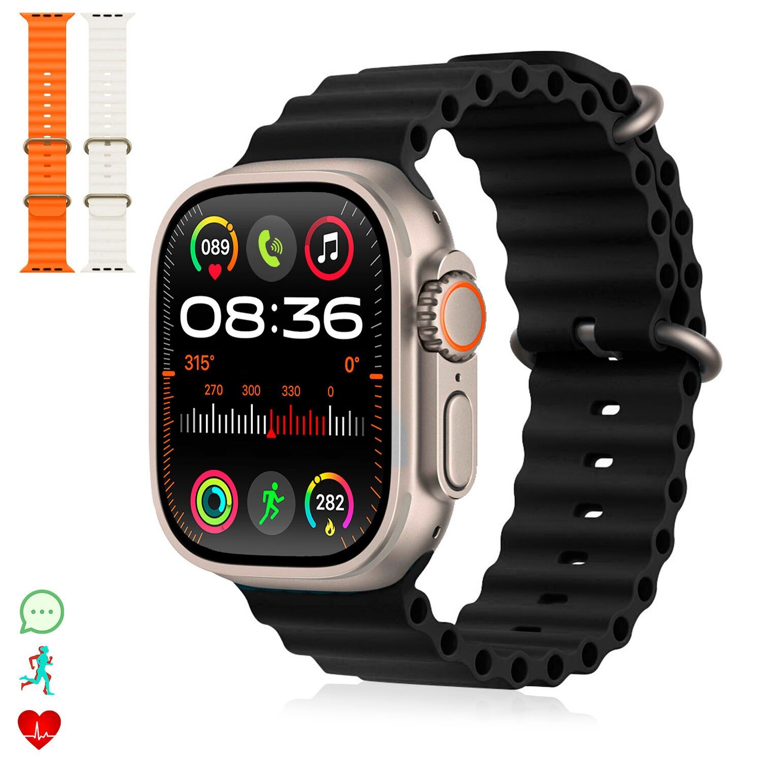 S9 Ultra Smartwatch mit Multifunktionskrone, Herzfrequenzmesser, Bluetooth-Anrufen, mit 3 Armbändern. Farbe: Mehrfarbig