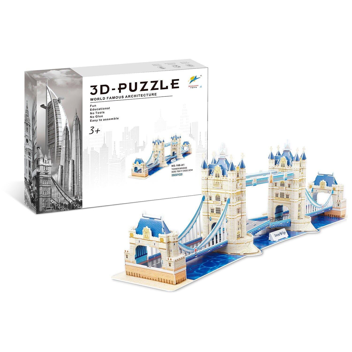 Puzzle 3D in cartone del Tower Bridge di Londra. 120 pezzi. Colore: Multicolore