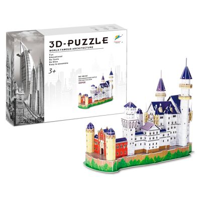 Puzle 3D de cartón del Castillo de Neuschwanstein en Alemania. 98 piezas. Color: Multicolor