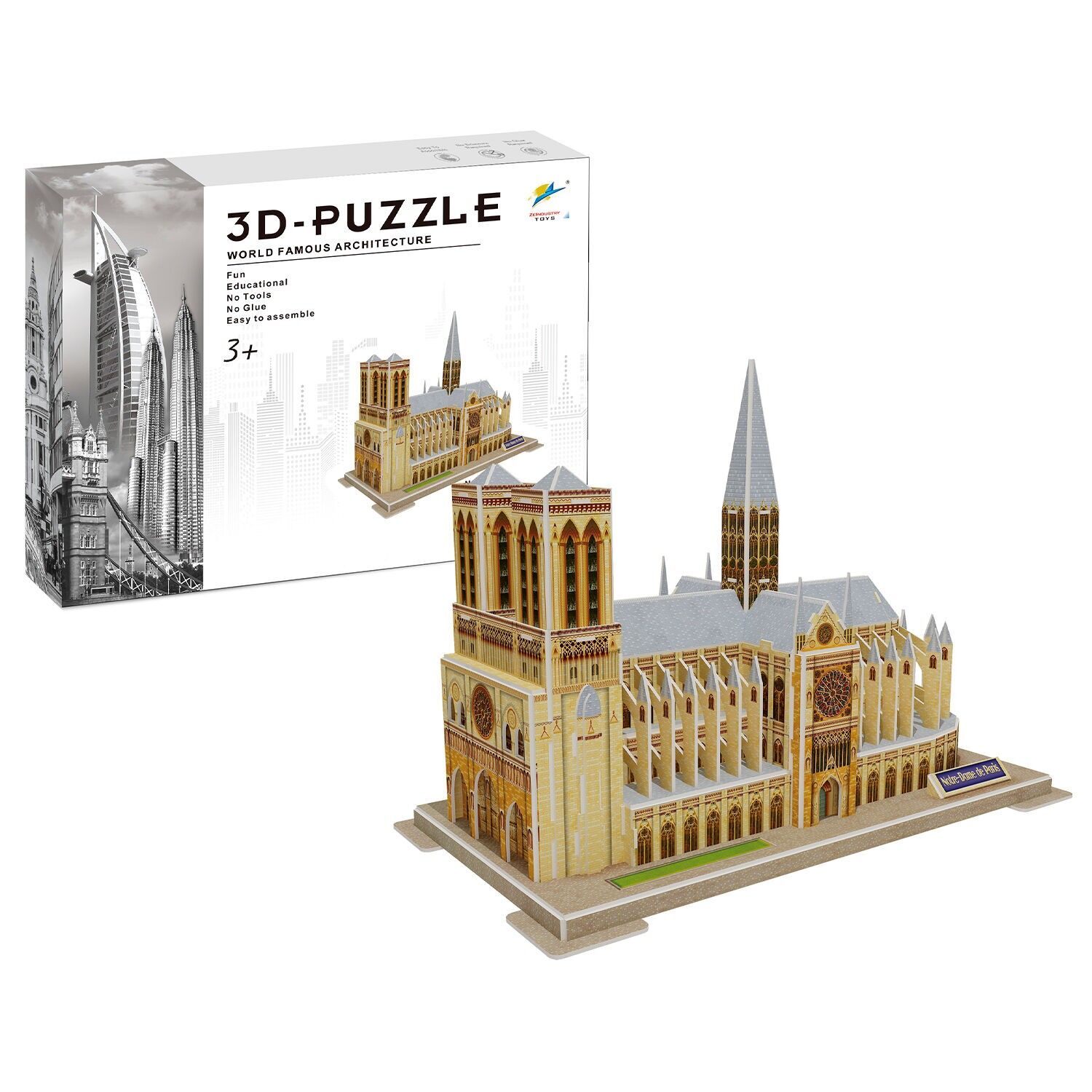 Puzzle 3D in cartone della cattedrale di Notre Dame a Parigi. 77 pezzi. Colore: Multicolore