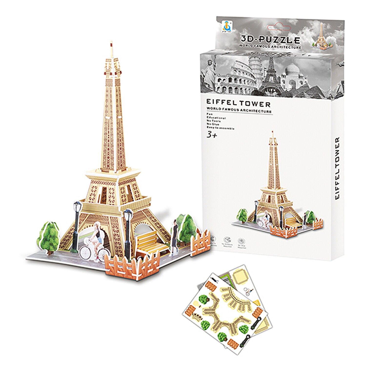 Puzzle 3D in cartone della Torre Eiffel a Parigi. 26 pezzi. Colore: Multicolore