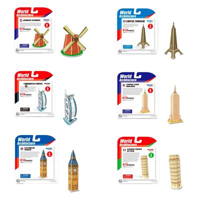 Pack of 6 mini 3D cardboard puzzles with different famous towers. With a total of 36 pieces.Color: Multicolor
