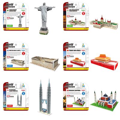 Pack of 6 mini 3D cardboard puzzles with different famous monuments. With a total of 60 pieces.Color: Multicolor