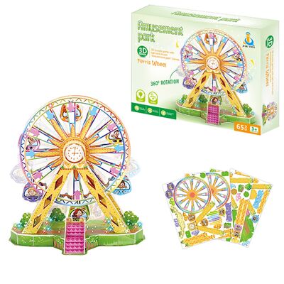 3D cardboard puzzle of the Ferris wheel attraction with lights and music. With a total of 65 pieces.Color: Multicolor