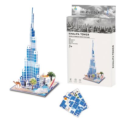 3D cardboard puzzle of the Burj Khalifa skyscraper in Dubai. 37 pieces.Color: Multicolor