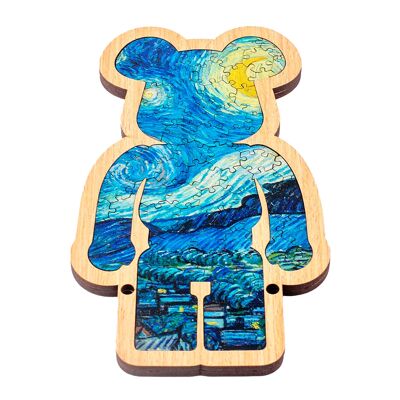Wooden puzzle and frame with 86 pieces. Bear Design. Color blue