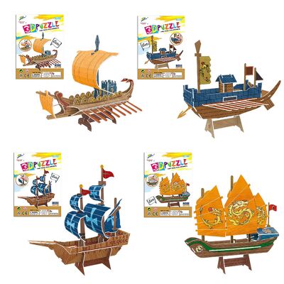 Pack of 4 3D coloring puzzles of different ancient ships. With a total of 66 cardboard pieces.Color: Multicolor