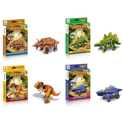 Pack of 4 3D cardboard puzzles of different dinosaurs. With a total of 90 pieces.Color: Multicolor