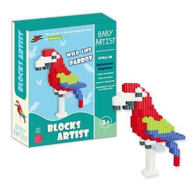 Mini blocs de construction pour créer une figurine 3D d'un perroquet. 347 mini blocs. Couleur : Multicolore