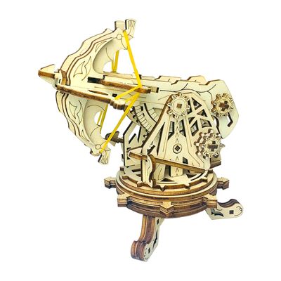 Modello 3D in legno, con movimento meccanico, progetto di una balestra d'assedio medievale. 126 pezzi. Colore: Legno