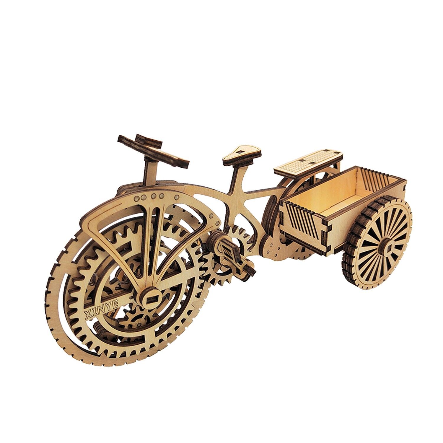 Modello 3D in legno, con movimento meccanico, design porta-tessere a forma di triciclo. 72 pezzi. Colore: Legno