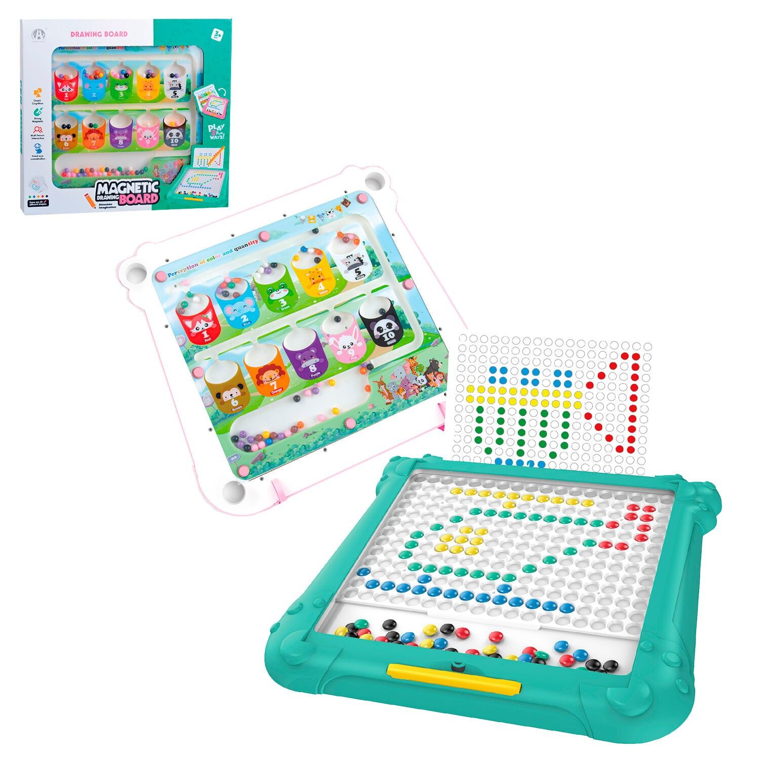 Pizarra Magnética 2 en 1. Diseño Cubos de aprendizaje. Con 20 formas diferentes. Color: Verde