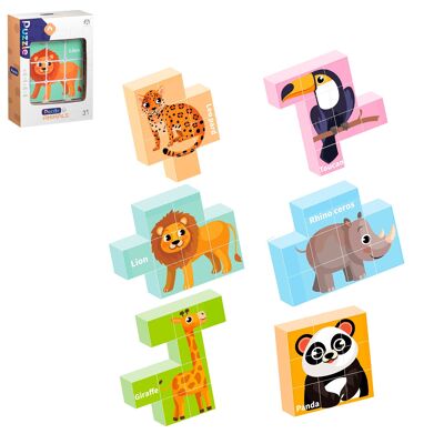 Puzzle magnétique 6 en 1 monde animal (9 pièces). Couleur : Multicolore