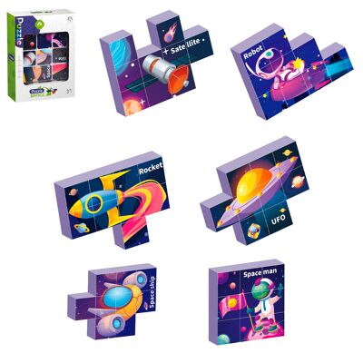Puzzle magnétique 6 en 1 sur l'espace (9 pièces). Couleur : Multicolore