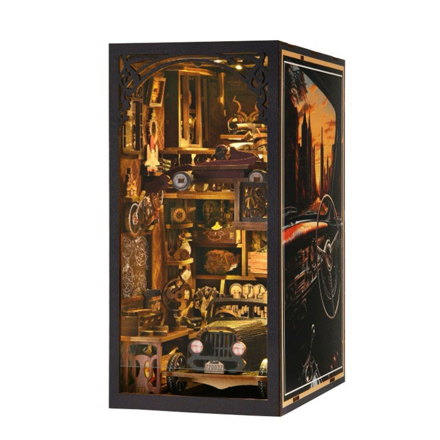 Collezionisti di automobili. Angolo lettura in legno, design 3D realistico con grande attenzione ai dettagli, copertina e luci LED. 455 pezzi. Colore: Multicolore