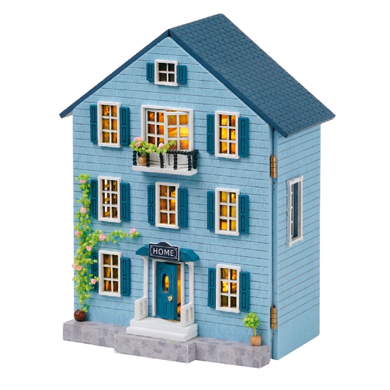 Ink Mansion. Modello 3D con design del pannello della porta aperta, realistico con elevato livello di dettaglio e luci LED. Colore blu