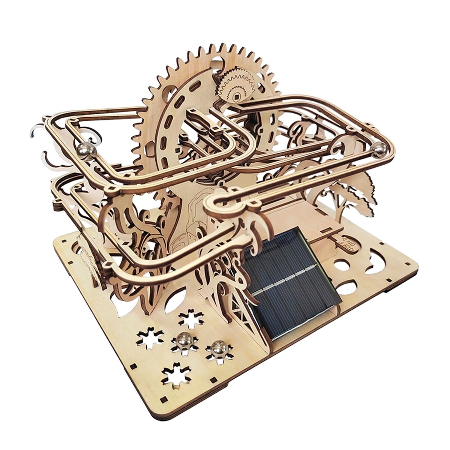 Modello 3D in legno, con movimento meccanico, design a labirinto di palline con pannello solare. Colore: Multicolore