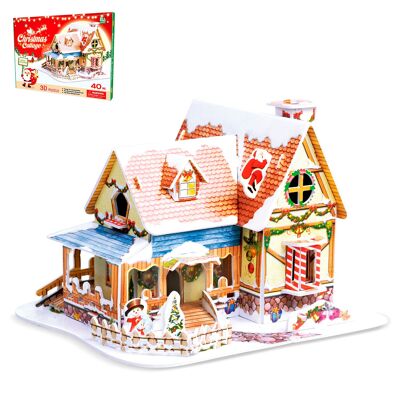 Modèle 3D en carton d'une maison de Noël. Conception rouge. 40 pièces. Couleur : Multicolore