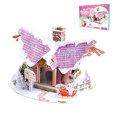 Modèle 3D en carton d'une maison de Noël. Conception violette. 22 pièces. Couleur : Multicolore