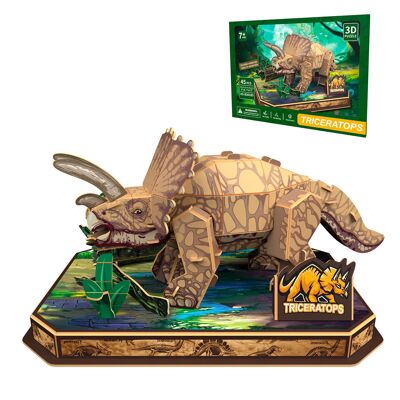 Puzzle 3D en carton du dinosaure Triceratops. 48 pièces. Couleur : Multicolore