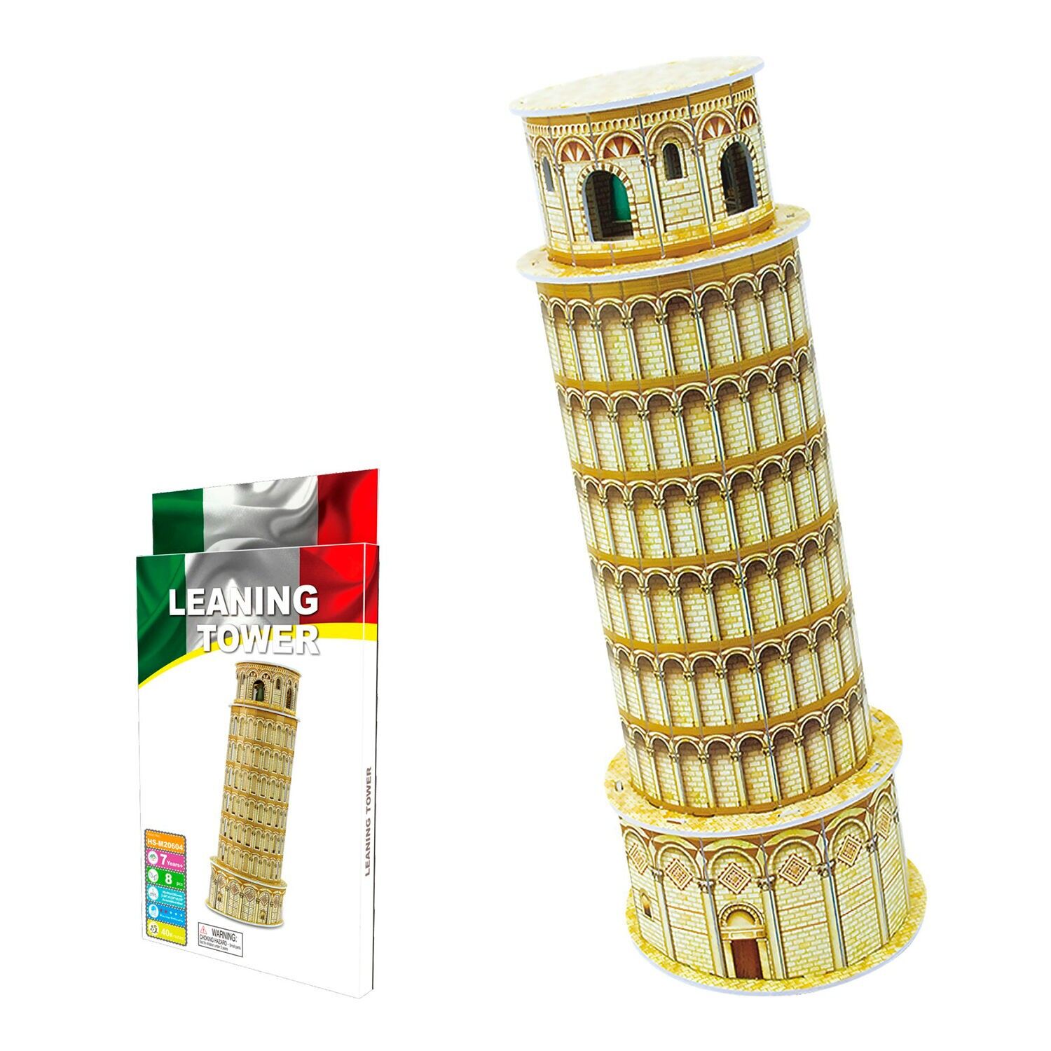 Puzzle 3D in cartone della Torre Pendente di Pisa, situata in Italia. 8 pezzi. Colore: Beige