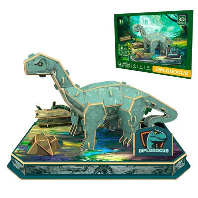 Puzzle 3D en carton du dinosaure Diplodocus. 41 pièces. Couleur : Multicolore