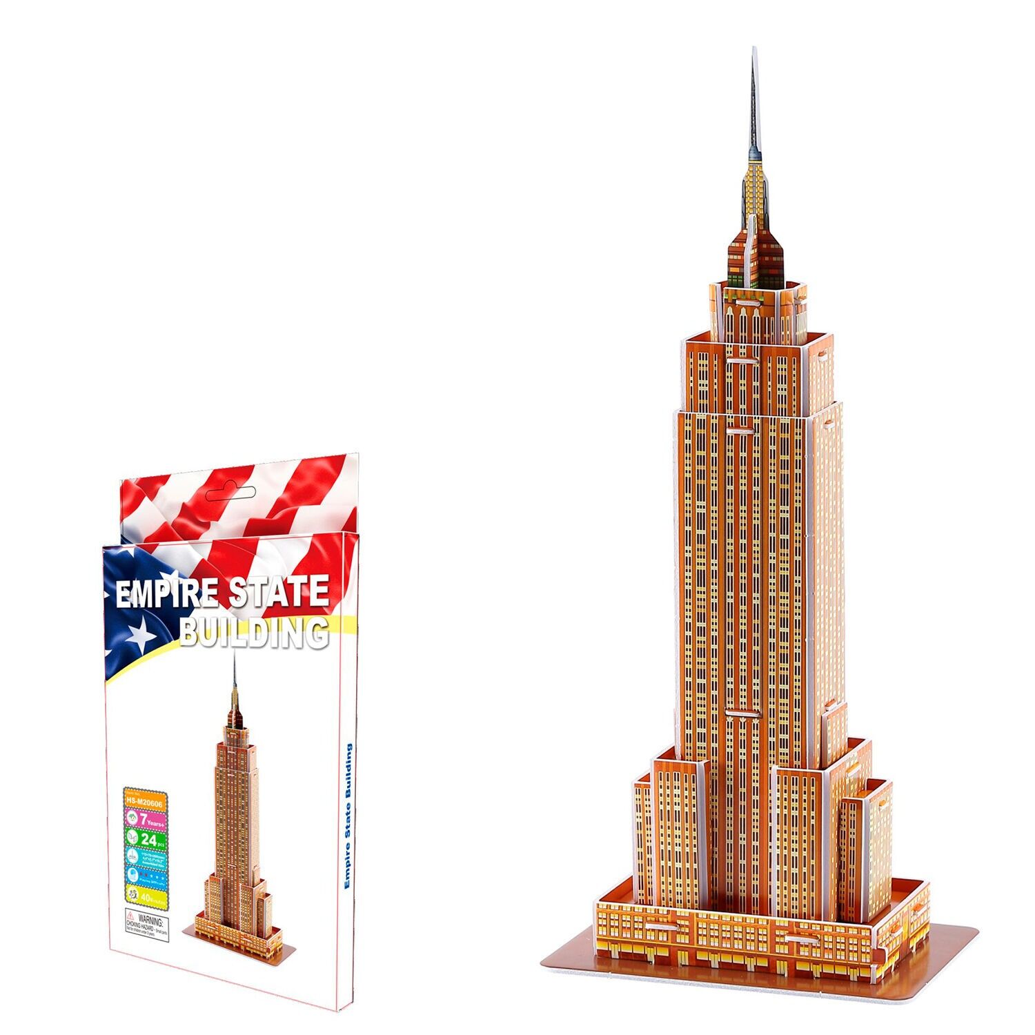 Puzzle 3D in cartone dell'Empire State Building di New York. 24 pezzi. Colore: Marrone