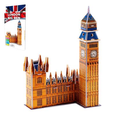 Puzzle 3D in cartone raffigurante il Big Ben di Londra. 34 pezzi. Colore: Marrone